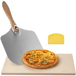 VEVOR Pizzastein Backstein 508 x 355 mm, rechteckiger Cordierit-Pizzastein, extra große Steinplatte mit Schaber & Schaufel, 1,5 cm dick, hitzebeständig, für Küchenofen Brotbacken Pizzabacken