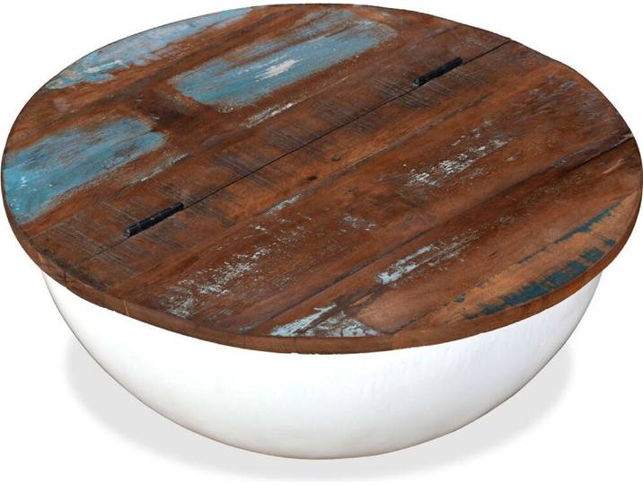 vidaXL Table basse en vieux bois massif blanc en forme de bol