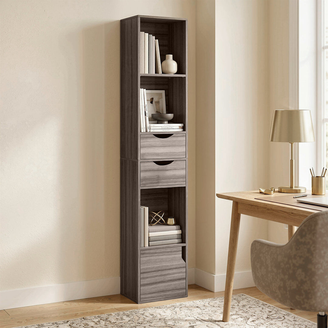 17 Stories HOMCOM Bookcase with Drawers 3-Tier Adjustable Shelf 158 cm Grey 158cm H X 30cm W X 24cm D