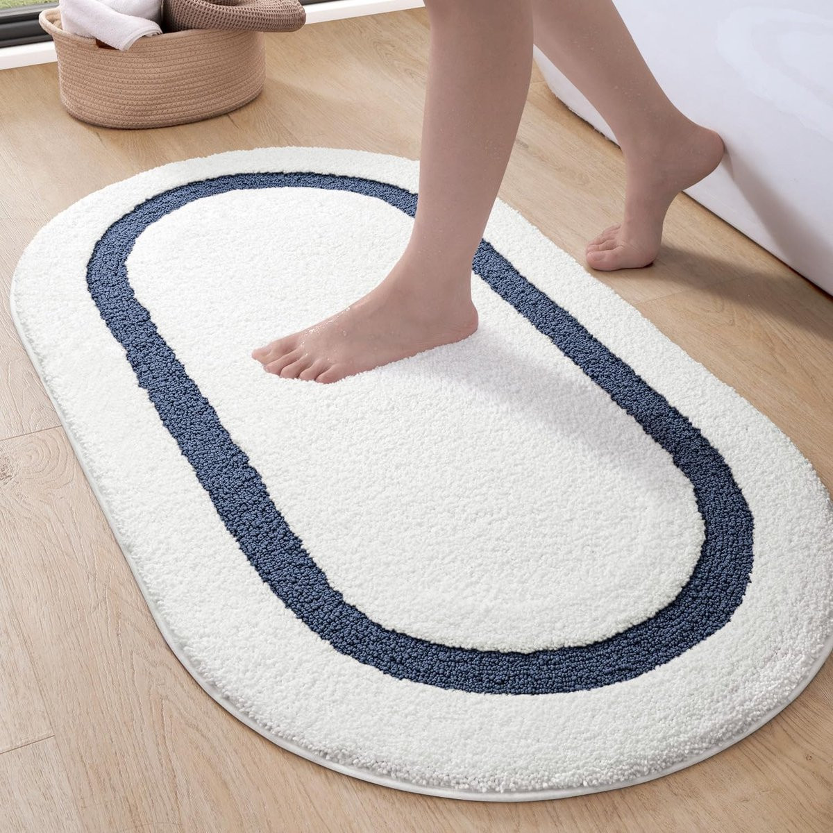 Unyqoos Ovale antislip badmat blauw voor badkamer en toilet decoratie