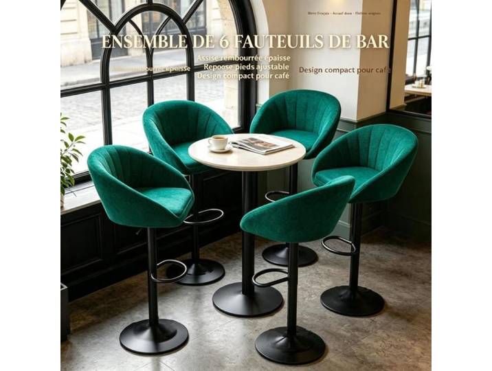 PIPIPOXER Lot 6 Tabourets de Bar Vert Émeraude Réglables 360° Ensemble Tissu pour Café Bistrot et Gîte Touristique 52x54x80/101
