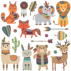 WANDAUFKLEBER 100x121cm - Boho-Tiere