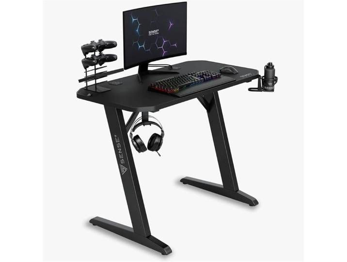SENSE7 Nomad Classic - Bureau gamer - 100x50 cm - Tapis intégral Finition carbone Porte-gobelet - Table gaming - Max 80kg