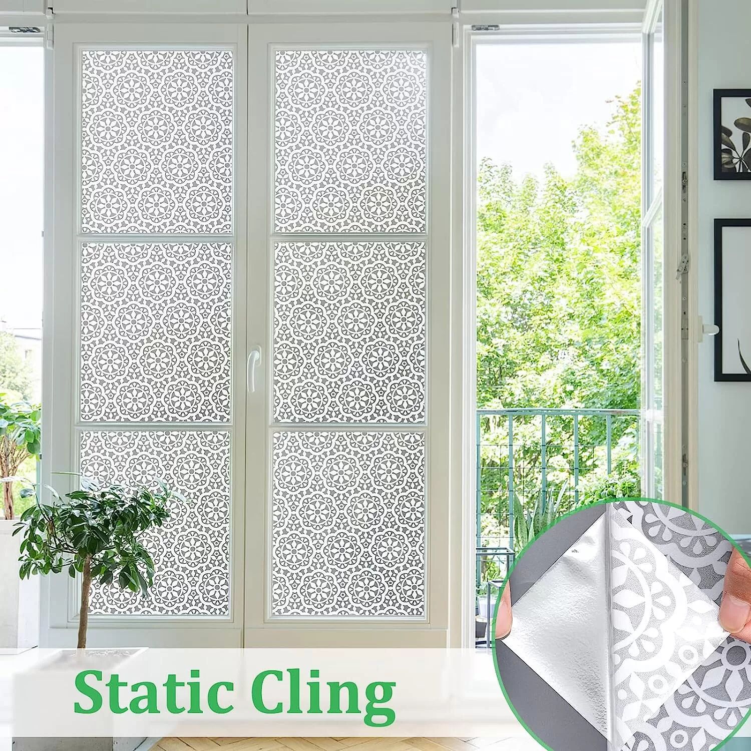 INF Film de fenêtre pour la protection de la vie privée Motif de fleurs Static Cling
