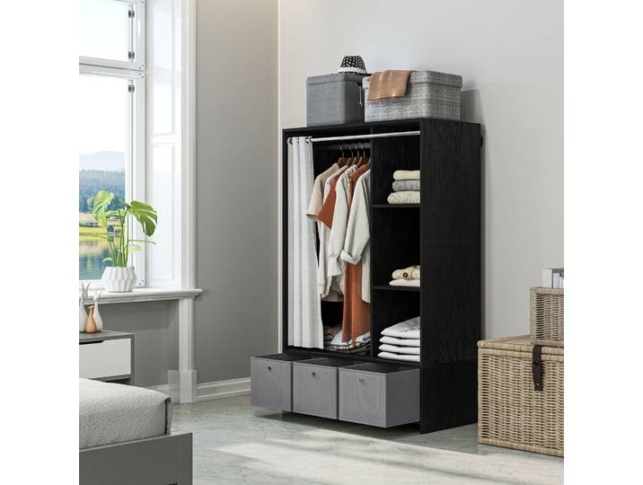 HOMCOM Armoire Rangement avec Tringle, Tiroirs Tissu 105x48x160cm
