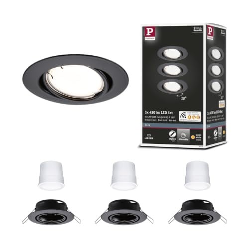 Paulmann 92465 LED inbouwlamp Base Smart Home Zigbee basisset, rond, zwart mat metaal, dimbaar, 3000K