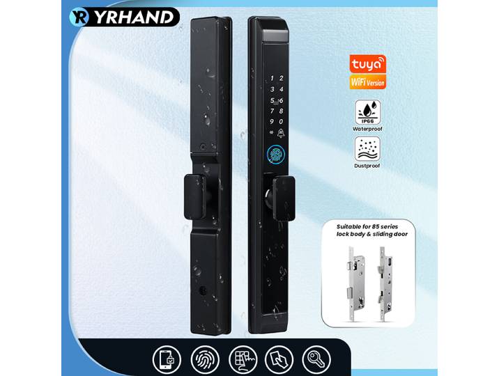 Serrure de porte intelligente WiFi TUYA, étanche, sans clé, numérique, électronique, avec empreinte digitale, application, mot de passe, carte RFID, en aluminium, coulissante