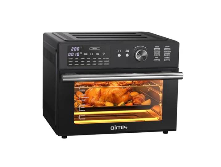 Heißluftfritteuse xxl 1800W, 30°C-230°C Air Fryer Ofen, Große Kapazität für Familie mit Tür, Rotisserie, Grill, Joghurtbereiter Toaster Dörrautomat mit Dual Cook (Schwarz)