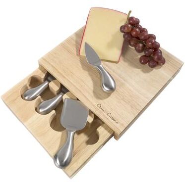 Classic Cuisine Cheese Board 5 piece Set with Stainless Steel Tools and Wood Cutting Block