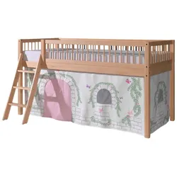 HALBHOHES BETT Kelci 90x200 Textilset Birdy Buche Massivholz natur