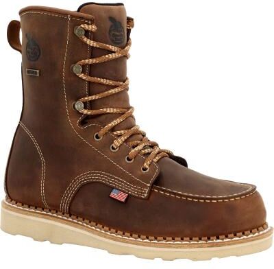 "Georgia Boot USA Wedge 8"" Waterproof Boot - Mens 9.5 Brown Boot Medium"