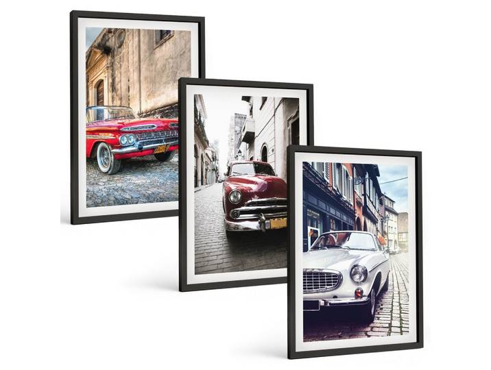 BILDER SET 3er Set - 40x60 cm Schwarzer Rahmen - Oldtimer in Städten