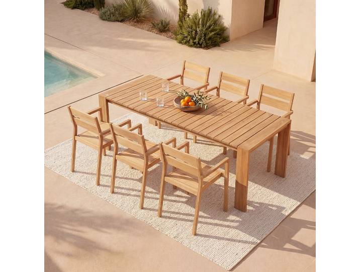 HABITAT - Lot de 2 chaises de jardin en teck massif - Naturel - Calvia