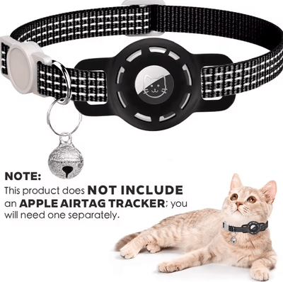 Inspire Curations TrackSafe AirTag Cat Collar With Reflective Breakaway Design & Bell black(no Tracker) not Included Airtag