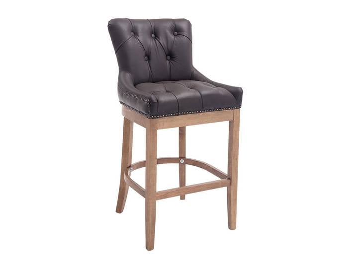 TPFLiving Barhocker Wooden Luck Gestell Holz Antik-hell Echtleder - Braun