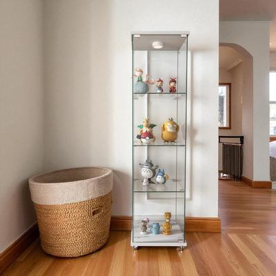 FUNDIN Glass Display Cabinet with Doors & Locks, Acrylic Shelves, Floor Standing Storage Showcase for Home or Office