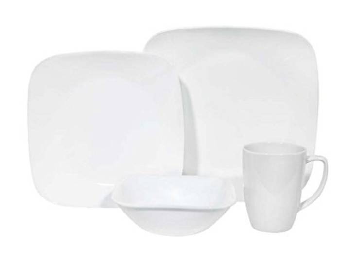 Corelle Geschirr-Set Pure White aus Vitrelle-Glas für 4 Personen 16-teilig, Splitter- und bruchfest, weiß