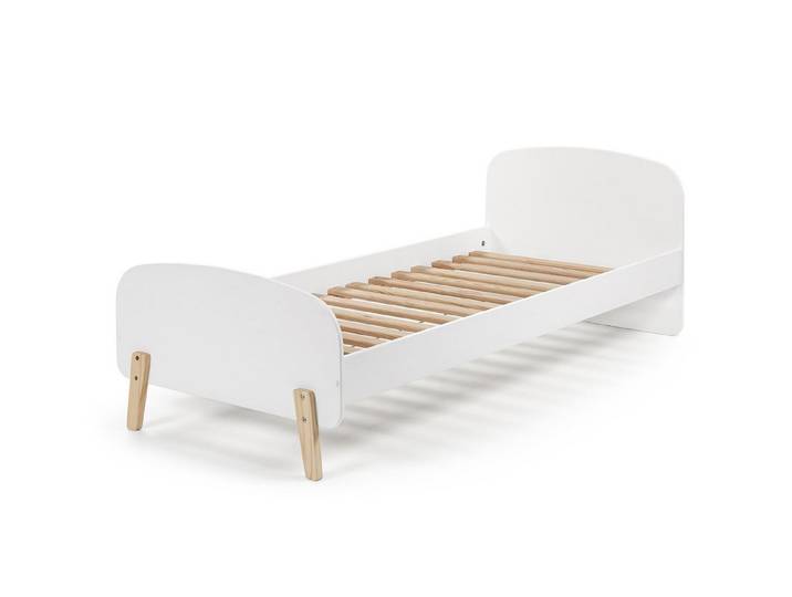 58 aufm Kessel Kinderbett Einzelbett Karilynn 206x95x73 Kinderbett MDF+Massivholz Weiß (inkl. Versand, Lieferung bis Verwendungsstelle), Liegefläche 90x200, inkl. Lattenrost, Retro-Optik mit Kiefernholzfüßen