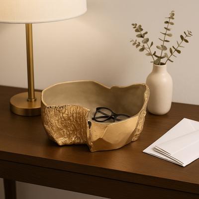 Sagebrook Home "Modern Abstract Metal Decorative Bowl for Home Decor - 15"", Gold"