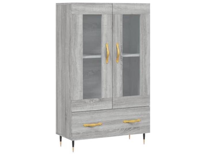 GHVBNMF Highboard Grau Sonoma 69,5x31x115 cm Kommode mit Glastüren Stilvoller Beistellschrank für Wohnzimmer und Flur mit transparenten Glastüren, robusten Metallbeinen und Abkippschutz.