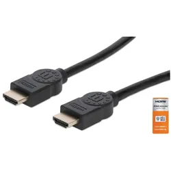 Manhattan Zertifiziertes Premium High Speed HDMI-Kabel mit Ethernet-Kanal, 4K@60Hz, HEC, ARC, 3D, 18 Gbit/s Bandbreite, HDMI-Stecker auf HDMI-Stecker, geschirmt, schwarz, 1 m