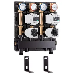 Barberi Bausatz bestehend aus Verteiler mit integrierter hydraulischer Weiche, zwei Regelgruppen mit zu betätigendem 3-Wege-Mischventil und 3-Punkt-St