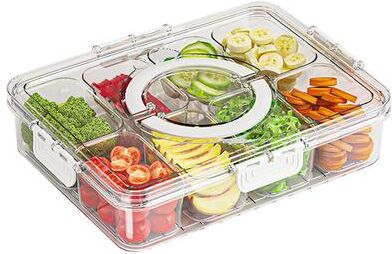 ModernMart FreshSpin Snackle Box Divided Serving Tray With Lid And Handle FreshSpin Snackle Box Divided Serving Tray With Lid And Handle
