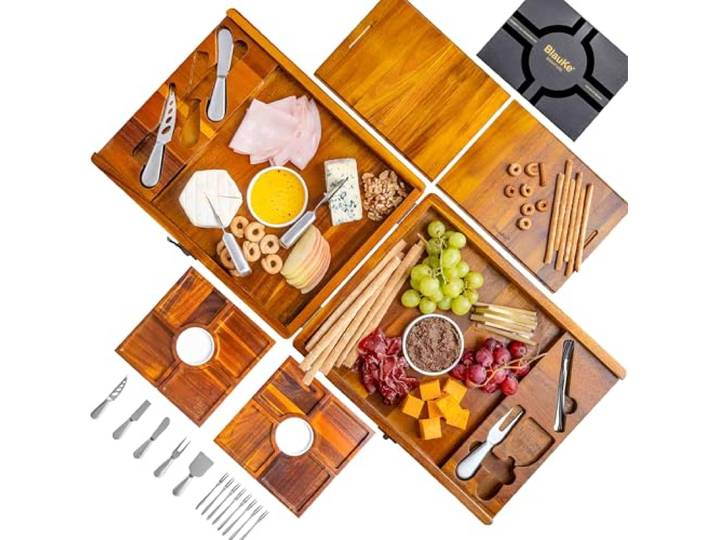 Käsebrett mit Käsemesser Set für Große Gruppen – Akazienholz Servierbrett, EIN Upgrade von Bambus Charcuterie Boards und Cheese Boards – Servierplatte Holz Käseplatte, Frühstücksbrett – Geschenk Idee