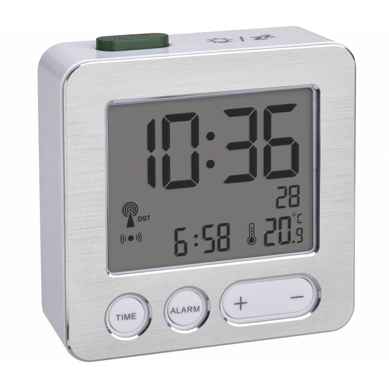TFA digitaler Funkwecker 60.2028 CHARGE IT WIRELESS silber Aluminium