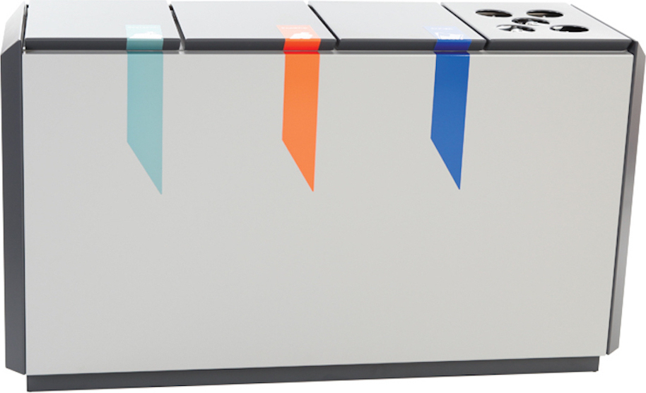 Feuerfester Wertstoffsammler RecycloStar 4 mit Bechersammler | 220 Liter, HxBxT 74,5x130x45,3cm | Aluminium | Anthrazit / Grau