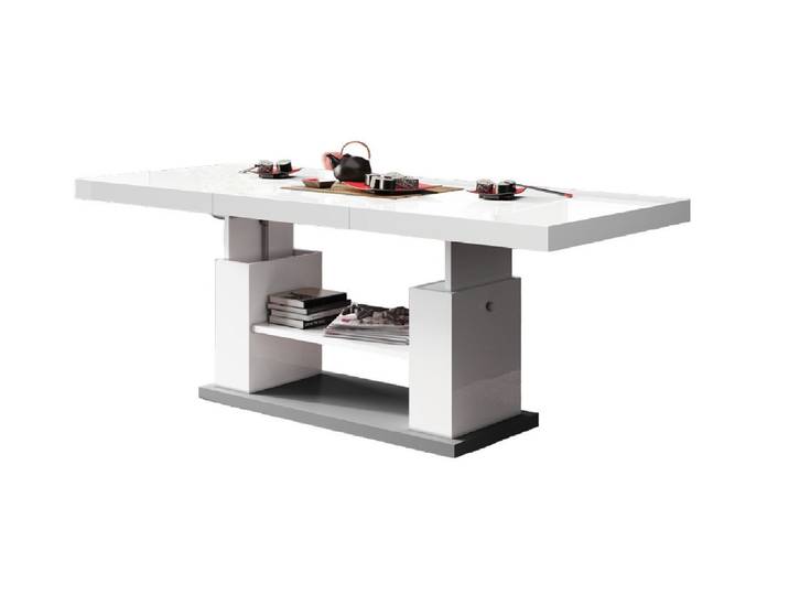 designimpex Couchtisch Design HN-777 Weiß - Grau Hochglanz höhenverstellbar ausziehbar Tisch