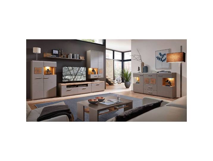TV-Lowboard I Front & Korpus: MDF Mitteldichte Holzfaserplatte , foliert Deckplatte: Spanplatte, foliert Grau/Taupe 140 x 51 x 47cm