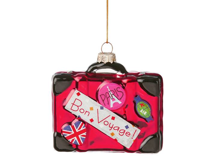 Baumanhänger Koffer Bon Voyage 3 x 8 x 8cm Rot/Rot
