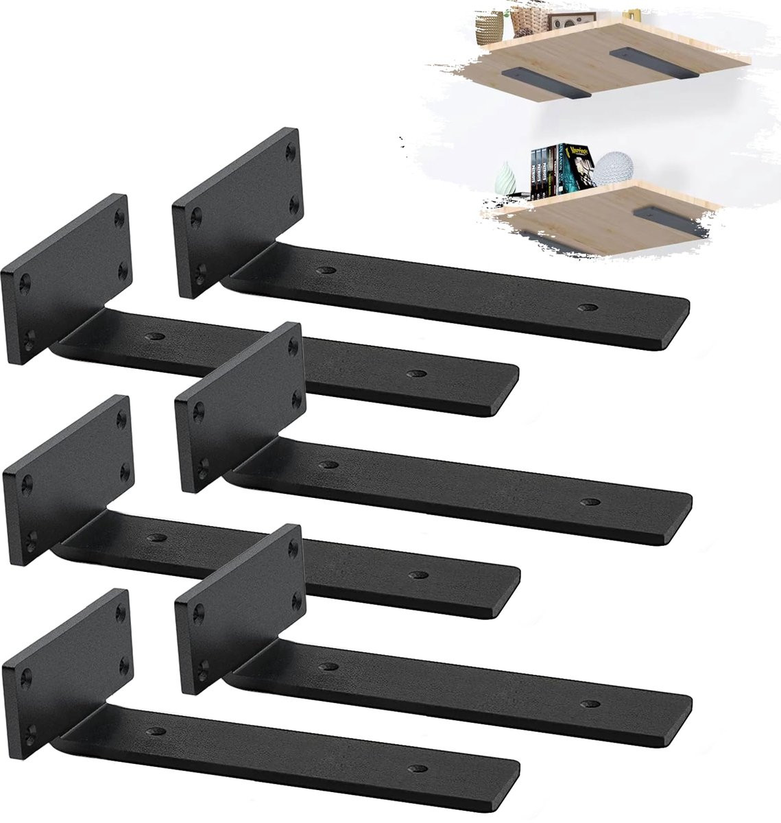 6-delige Zwarte Plankdrager - Industriële Staal Planksteun 30cm