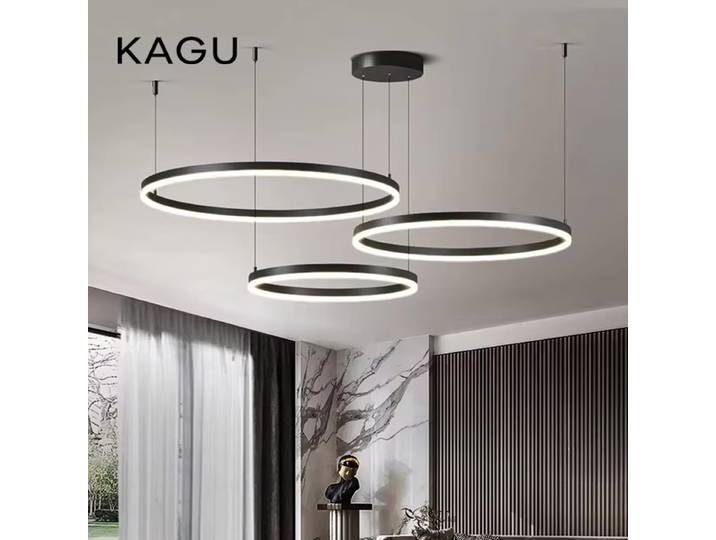 Lustre LED moderne minimaliste, anneaux de plafond en or brossé noir, lampe suspendue à hauteur réglable pour la maison, le salon