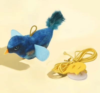 Inspire Curations ChirpyBird Interactive Wall Hanging Cat Toy blue