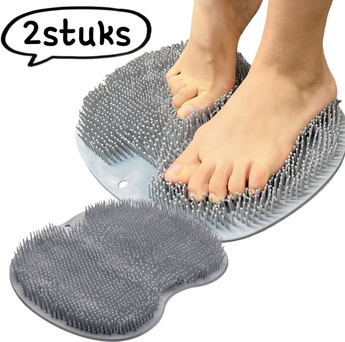 2-delige voetmassagemat en voetwasborstel met antislip zuignappen in grijs