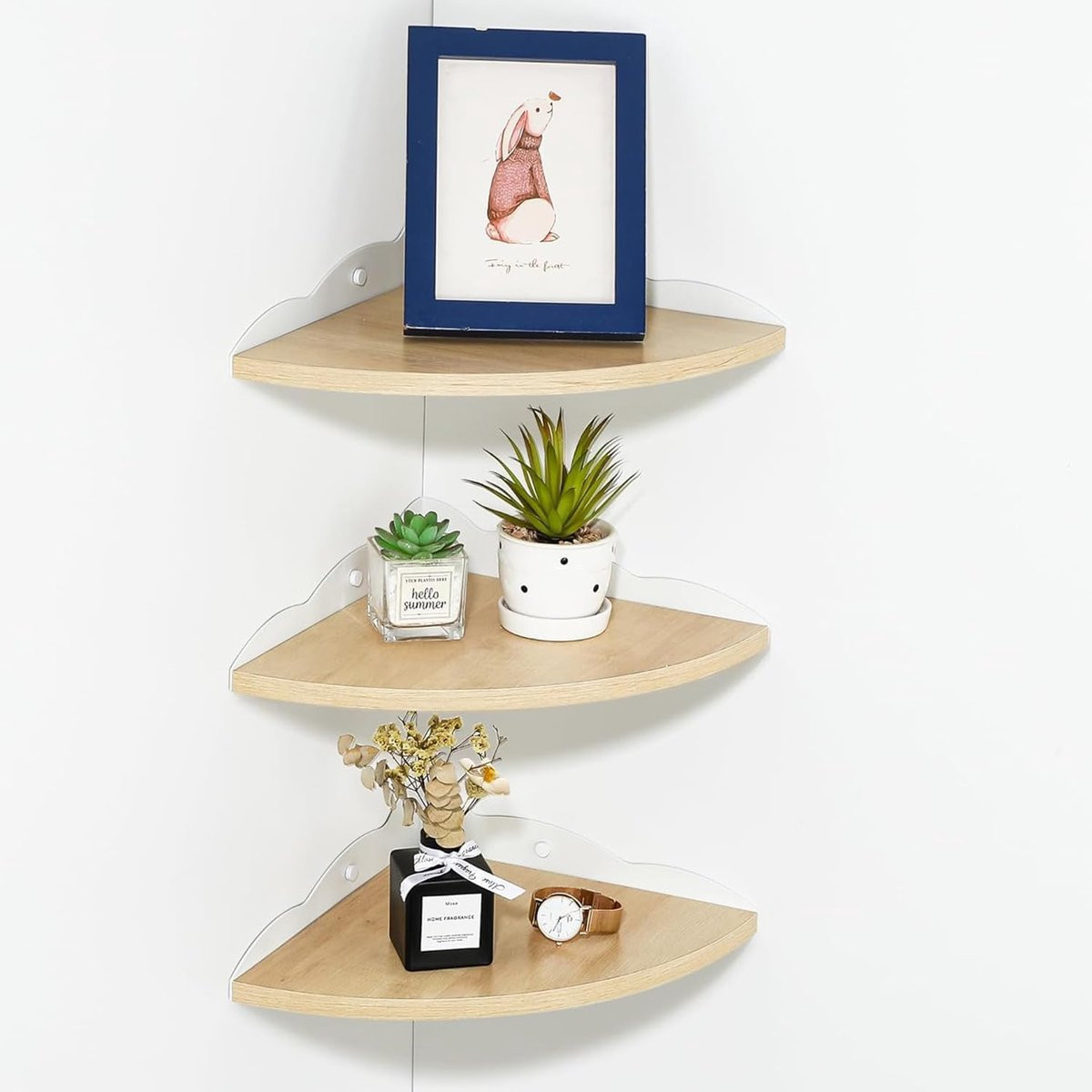 Set van 3 Wit Wandgemonteerde Drielaagse Hoekplanken voor Woonkamer, Slaapkamer of Keuken