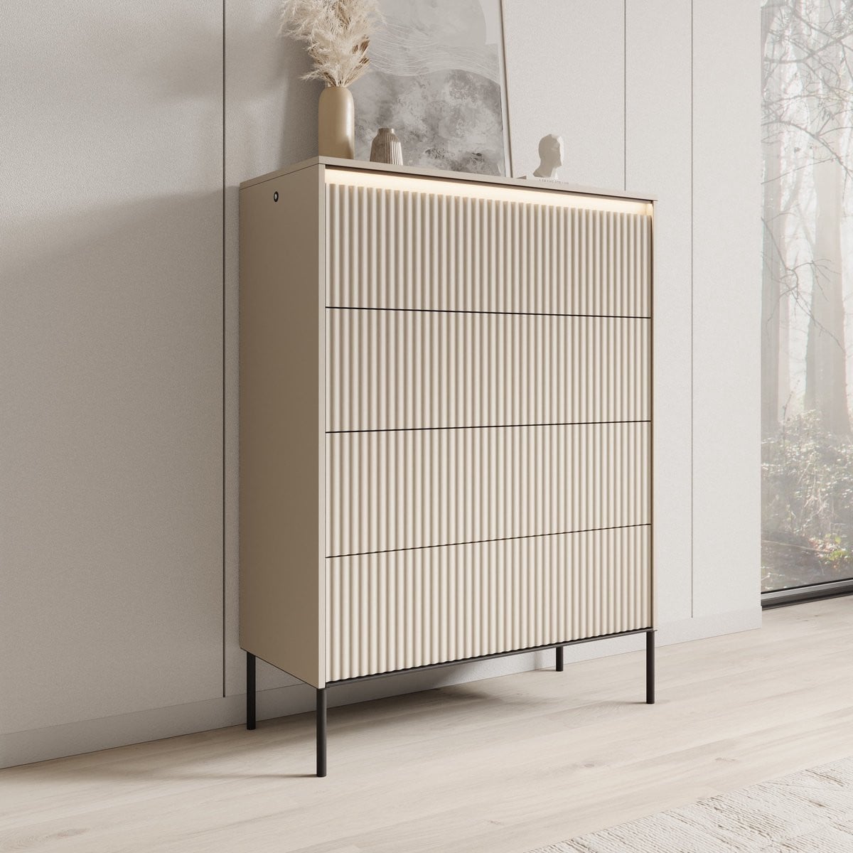 Meubella Ladekast Timoteo Beige met geïntegreerde verlichting - Hoogte: 93 cm
