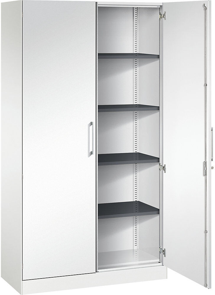 Flügeltürenschrank ASISTO, Höhe 1980 mm, Breite 1000 mm, 4 Fachböden, verkehrsweiß/verkehrsweiß C+P