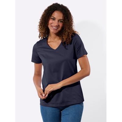 Kurzarmshirt CASUAL LOOKS "2er-Pack Shirts", Damen, Gr. 42, marine, ecru, 100% Baumwolle, unifarben, V-Ausschnitt, Shirts