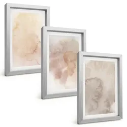 BILDER SET 3er Set - 20x30 cm Silberner Rahmen - Warme Aquarell-Pastelltexturen