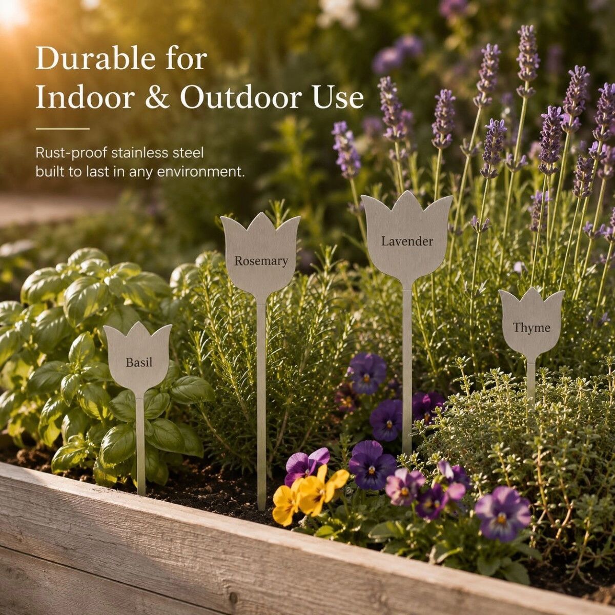 INF 5er-Set Edelstahl-Pflanzenetiketten Groß 32x6.3cm Silber - Korrosionsbeständige Blumenförmige Garten- & Topfmarker