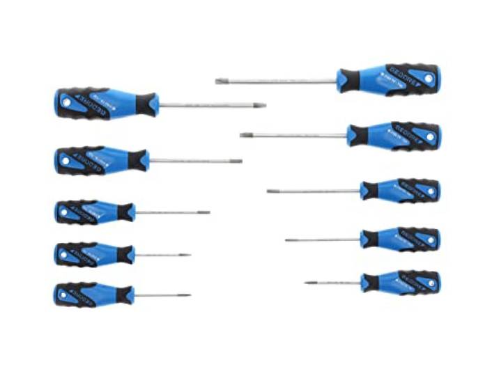 GEDORE Assortiment de 10 tournevis\, Jeu de tournevis pour vis TX femelles\, Manche à 3 composants\, Outil\, 2163 TX-010
