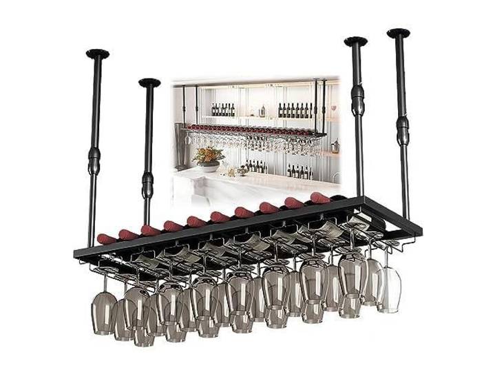 OOPDNEGAK Vintage-Weinregal Schmiedeeisen, Deckenregal, Hängender Weinglashalter Decke, Hängender Flaschenhalter Schmiedeeisen, Wandweinregal, Für Küche/Bar/Präsentationszwecke(80 * 30cm)