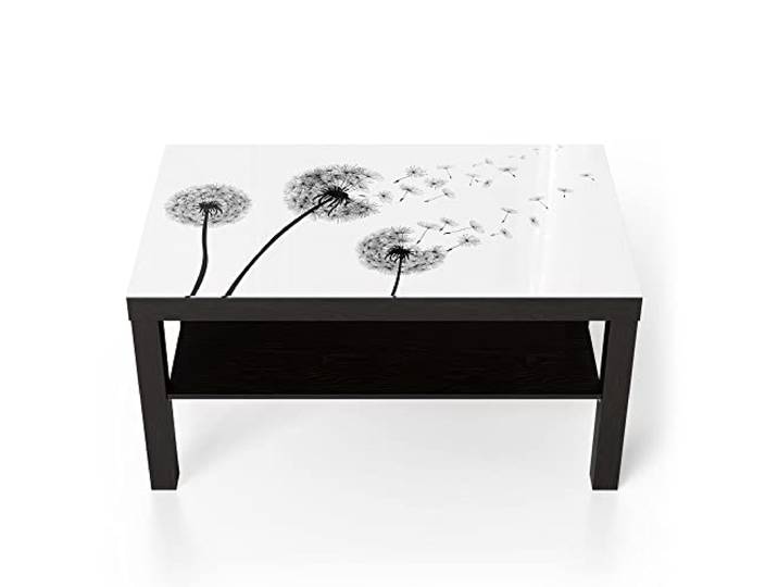 DEQORI Glastisch schwarz groß 90x50 cm Motiv Schwarze Pusteblumen ausgefallener Beistelltisch aus Glas Hochglanz Couchtisch fürs Wohnzimmer moderner Couch Tisch mit Design