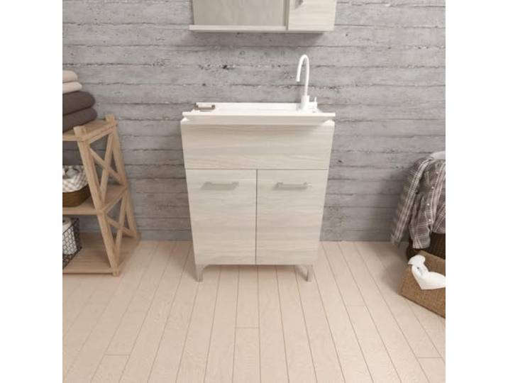 Kiamami Valentina - Évier d'intérieur 60cm 2 portes chêne gris avec planche à laver Pratico
