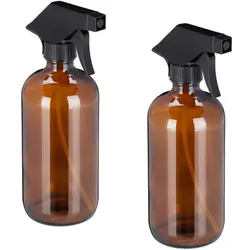 Relaxdays Sprühflasche Glas im 2er Set Braun Braun,Schwarz