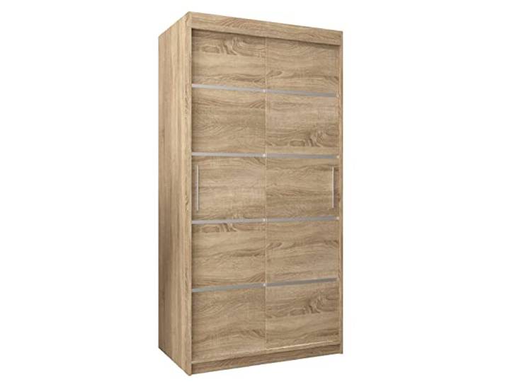 MEBLE KRYSPOL Schwebetürenschrank Verona 1 100 cm Kleiderschrank mit Kleiderstange und Einlegeboden Schlafzimmer- Wohnzimmerschrank Schiebetüren Modern Design (Schubladen: 0, Sonoma)