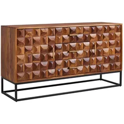 WOHNLING Sideboard 145x81x45 cm Sheesham Massivholz / Metall